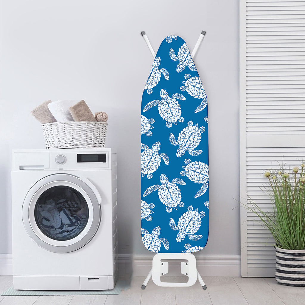 Blue And White Sea Turtle Pattern Print Ironing Board Cover