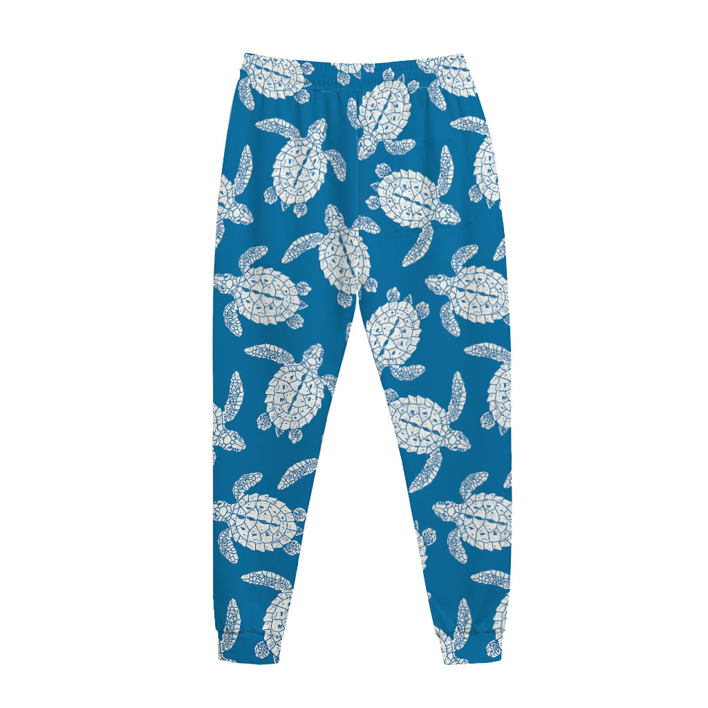 Blue And White Sea Turtle Pattern Print Jogger Pants