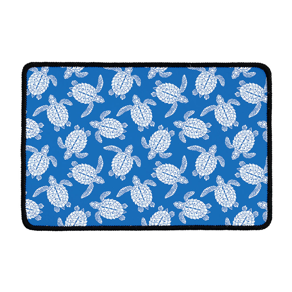 Blue And White Sea Turtle Pattern Print Kitchen Mat
