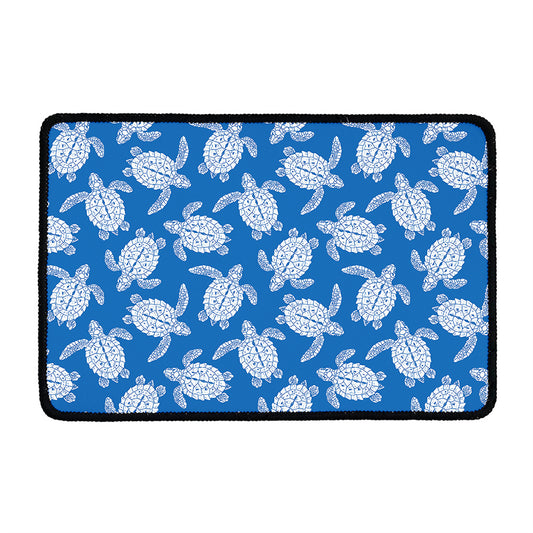 Blue And White Sea Turtle Pattern Print Kitchen Mat