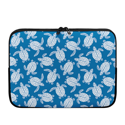 Blue And White Sea Turtle Pattern Print Laptop Sleeve