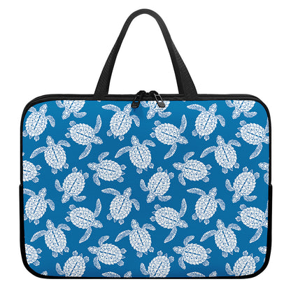 Blue And White Sea Turtle Pattern Print Laptop Sleeve With Handle