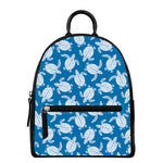 Blue And White Sea Turtle Pattern Print Leather Backpack