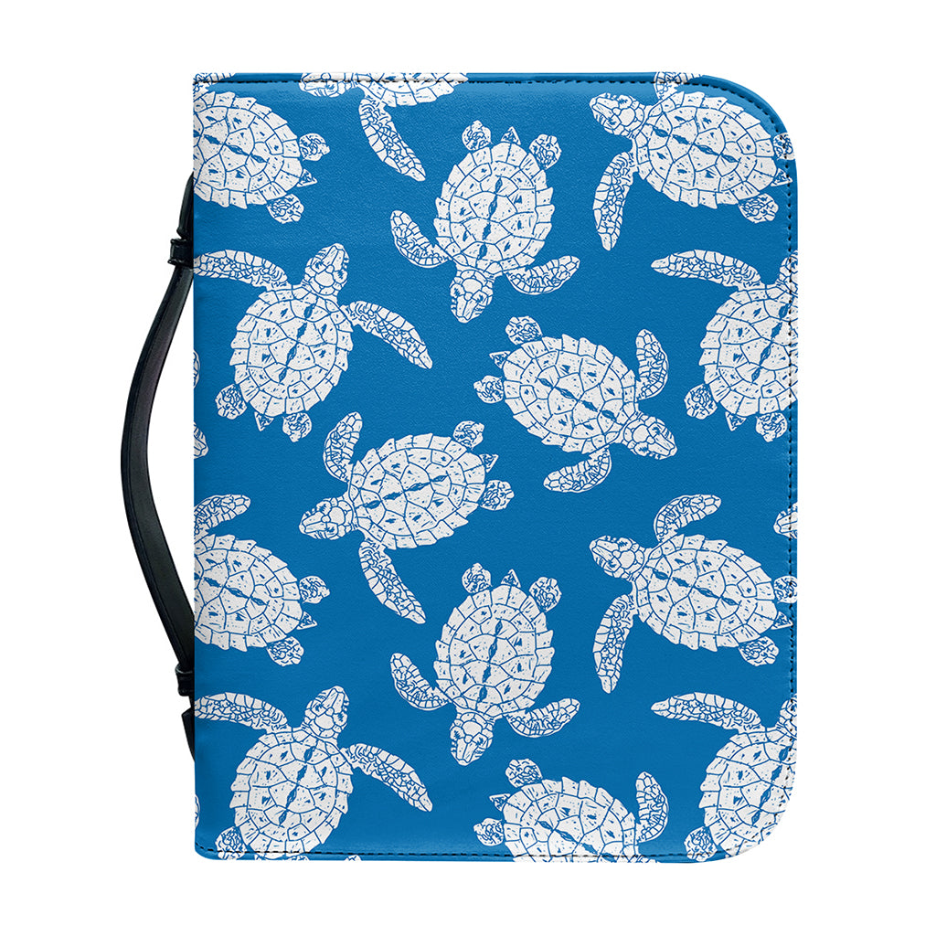 Blue And White Sea Turtle Pattern Print Leather Bible Cover