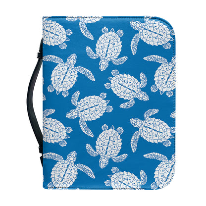 Blue And White Sea Turtle Pattern Print Leather Bible Cover