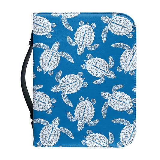 Blue And White Sea Turtle Pattern Print Leather Bible Cover