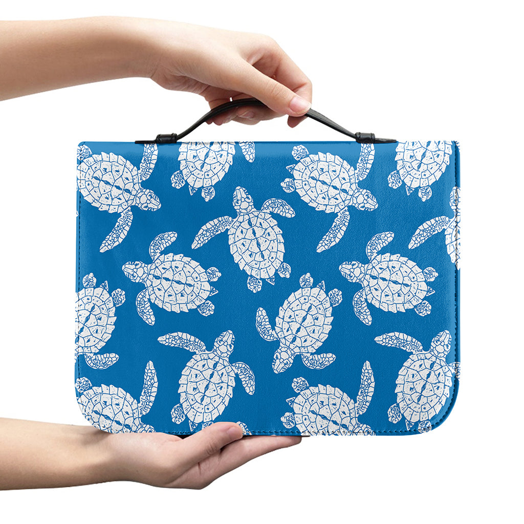 Blue And White Sea Turtle Pattern Print Leather Bible Cover