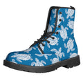 Blue And White Sea Turtle Pattern Print Lace-Up Boots