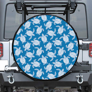 Blue And White Sea Turtle Pattern Print Leather Spare Tire Cover