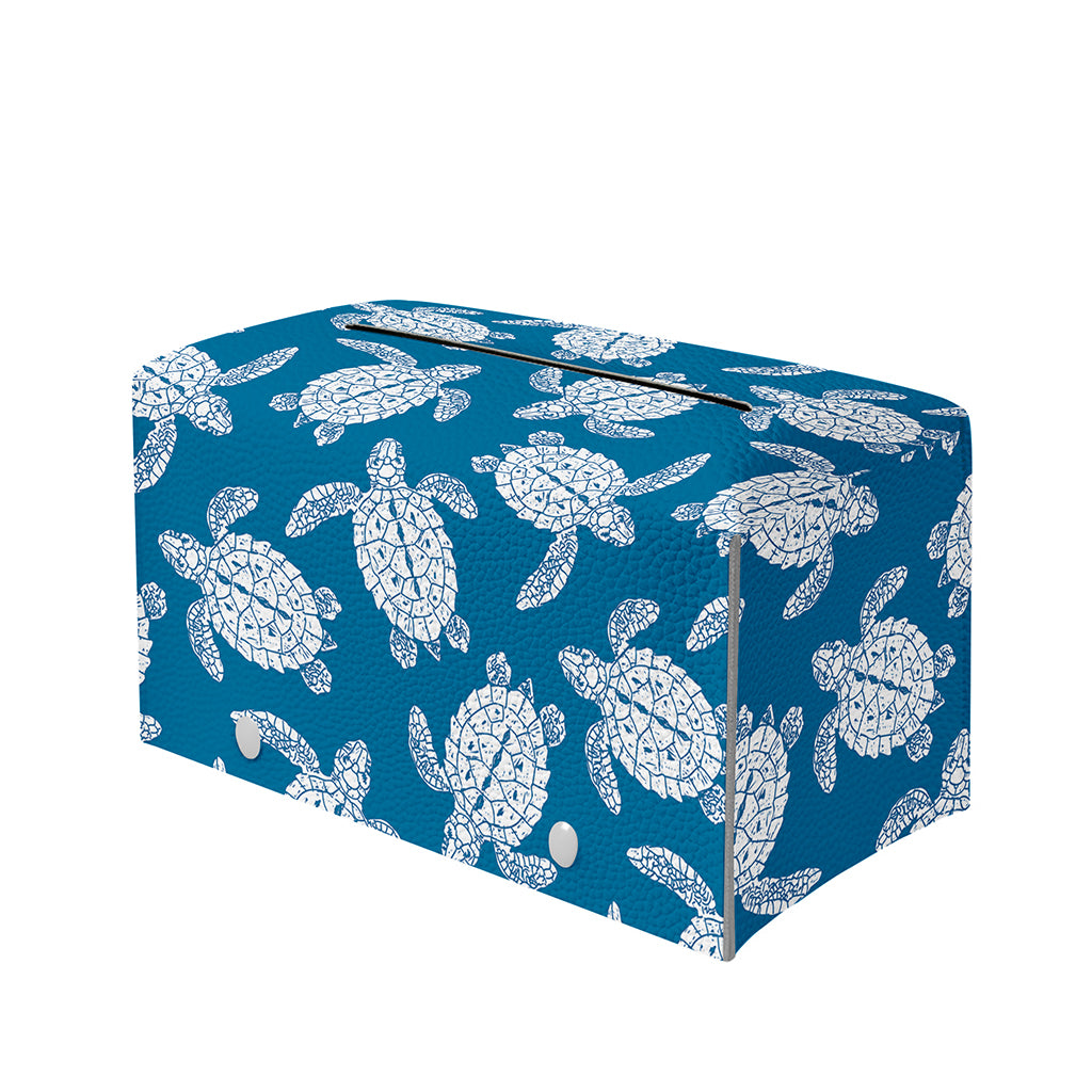 Blue And White Sea Turtle Pattern Print Leather Tissue Box Cover