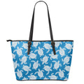 Blue And White Sea Turtle Pattern Print Leather Tote Bag With Zipper