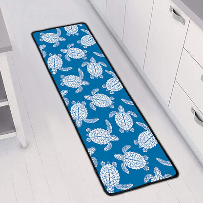 Blue And White Sea Turtle Pattern Print Long Kitchen Mat