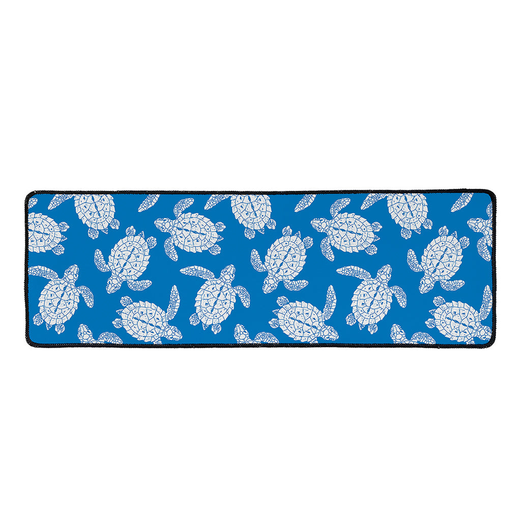 Blue And White Sea Turtle Pattern Print Long Kitchen Mat