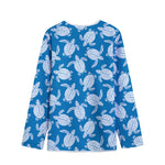 Blue And White Sea Turtle Pattern Print Long Sleeve Short Coat