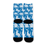 Blue And White Sea Turtle Pattern Print Long Socks