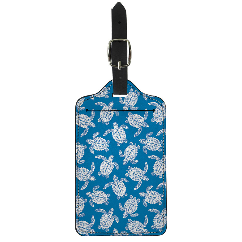 Blue And White Sea Turtle Pattern Print Luggage Tag