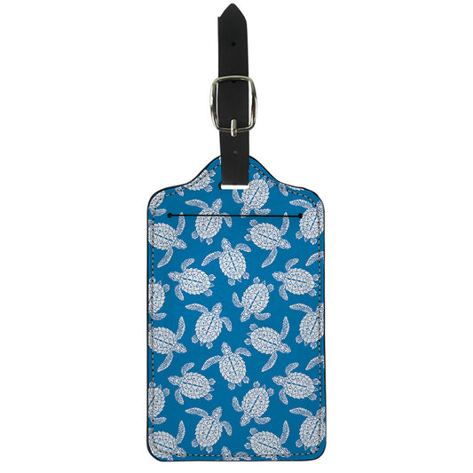 Blue And White Sea Turtle Pattern Print Luggage Tag