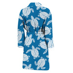 Blue And White Sea Turtle Pattern Print Men's Bathrobe