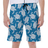 Blue And White Sea Turtle Pattern Print Men's Beach Shorts