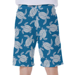 Blue And White Sea Turtle Pattern Print Men's Beach Shorts