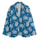 Blue And White Sea Turtle Pattern Print Men's Blazer