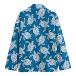 Blue And White Sea Turtle Pattern Print Men's Blazer