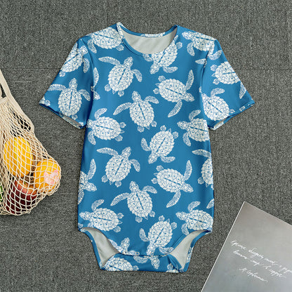 Blue And White Sea Turtle Pattern Print Men's Bodysuit