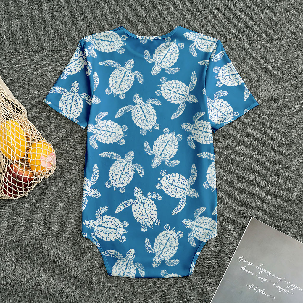 Blue And White Sea Turtle Pattern Print Men's Bodysuit