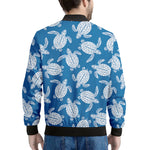 Blue And White Sea Turtle Pattern Print Men's Bomber Jacket