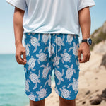 Blue And White Sea Turtle Pattern Print Men's Cargo Shorts