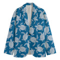 Blue And White Sea Turtle Pattern Print Men's Cotton Blazer