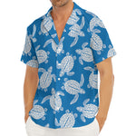 Blue And White Sea Turtle Pattern Print Men's Deep V-Neck Shirt