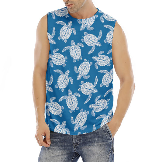 Blue And White Sea Turtle Pattern Print Men's Fitness Tank Top