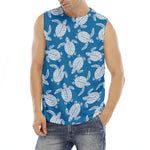 Blue And White Sea Turtle Pattern Print Men's Fitness Tank Top