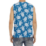 Blue And White Sea Turtle Pattern Print Men's Fitness Tank Top