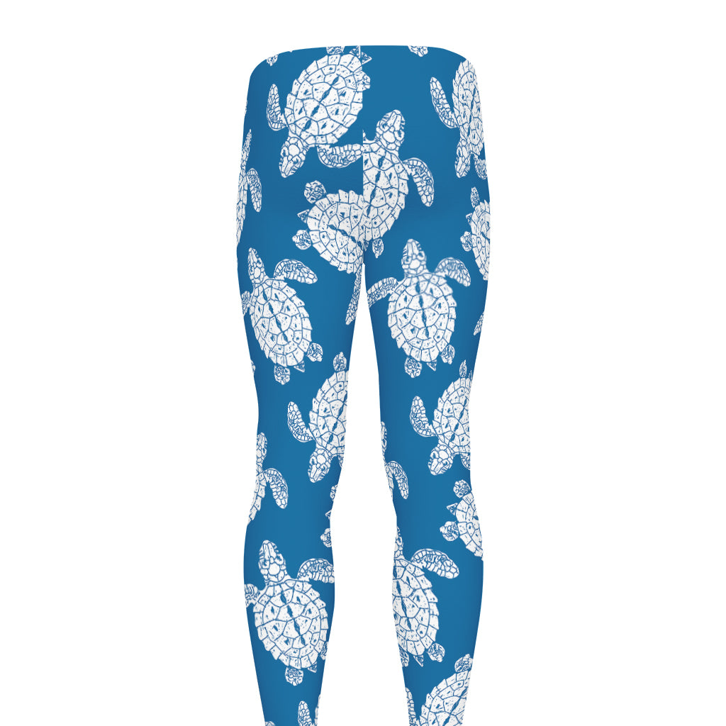 Blue And White Sea Turtle Pattern Print Men's leggings