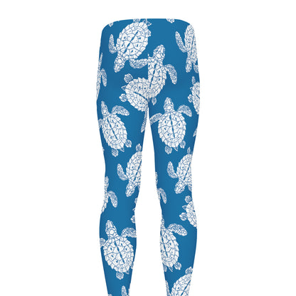 Blue And White Sea Turtle Pattern Print Men's leggings
