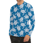 Blue And White Sea Turtle Pattern Print Men's Long Sleeve Rash Guard