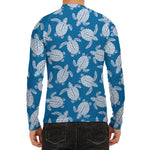 Blue And White Sea Turtle Pattern Print Men's Long Sleeve Rash Guard