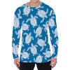 Blue And White Sea Turtle Pattern Print Men's Long Sleeve T-Shirt