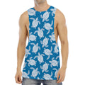 Blue And White Sea Turtle Pattern Print Men's Muscle Tank Top