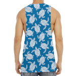 Blue And White Sea Turtle Pattern Print Men's Muscle Tank Top