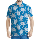 Blue And White Sea Turtle Pattern Print Men's Polo Shirt