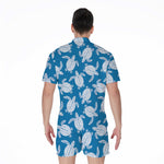 Blue And White Sea Turtle Pattern Print Men's Rompers