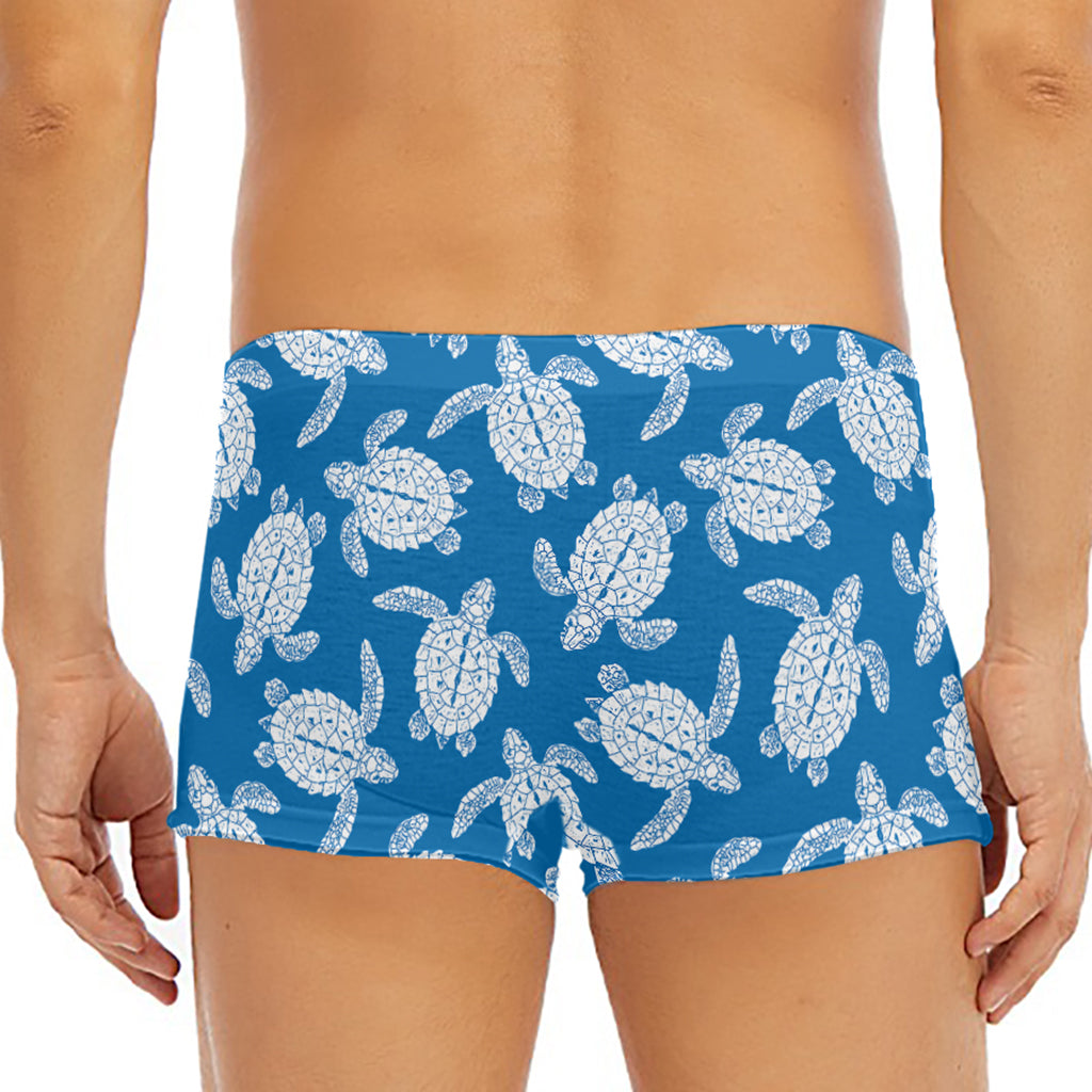 Blue And White Sea Turtle Pattern Print Men's Short Boxer Briefs