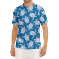 Blue And White Sea Turtle Pattern Print Men's Short Sleeve Rash Guard