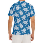 Blue And White Sea Turtle Pattern Print Men's Short Sleeve Rash Guard