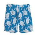 Blue And White Sea Turtle Pattern Print Men's Athletic Shorts