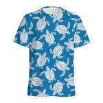 Blue And White Sea Turtle Pattern Print Men's Sports T-Shirt
