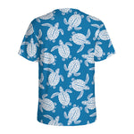 Blue And White Sea Turtle Pattern Print Men's Sports T-Shirt